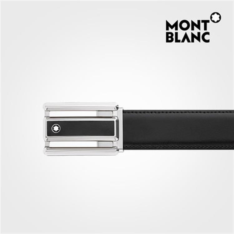 Montblanc/万宝龙黑色棕色双面自由剪裁 矩形镂空三环带扣(3cm)商务腰带